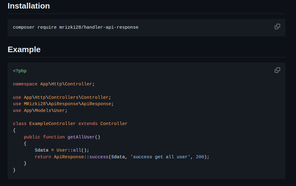 Package Composer API Response
